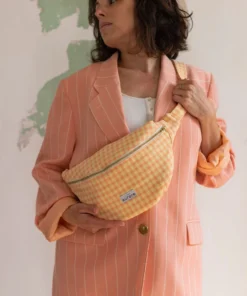 Belt bag, chest bag - Peach colored gingham fabric